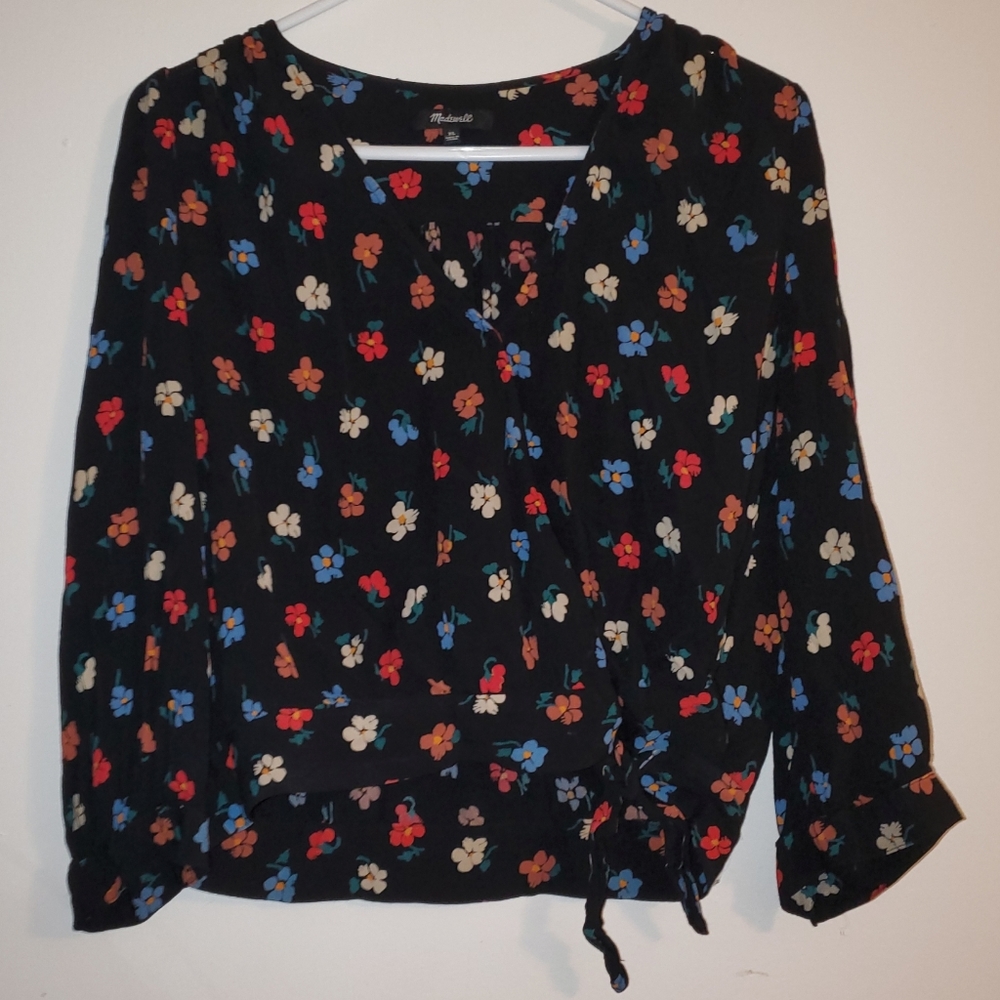 Madewell Floral Wrap Blouse - Black, Red, Blue, White